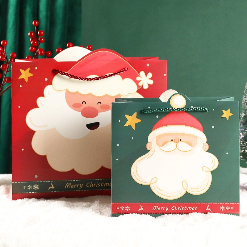 Custom Santa Claus Gift Printed Craft Luxury Christmas Packaging Kraft Paper Gift Bag with Handles