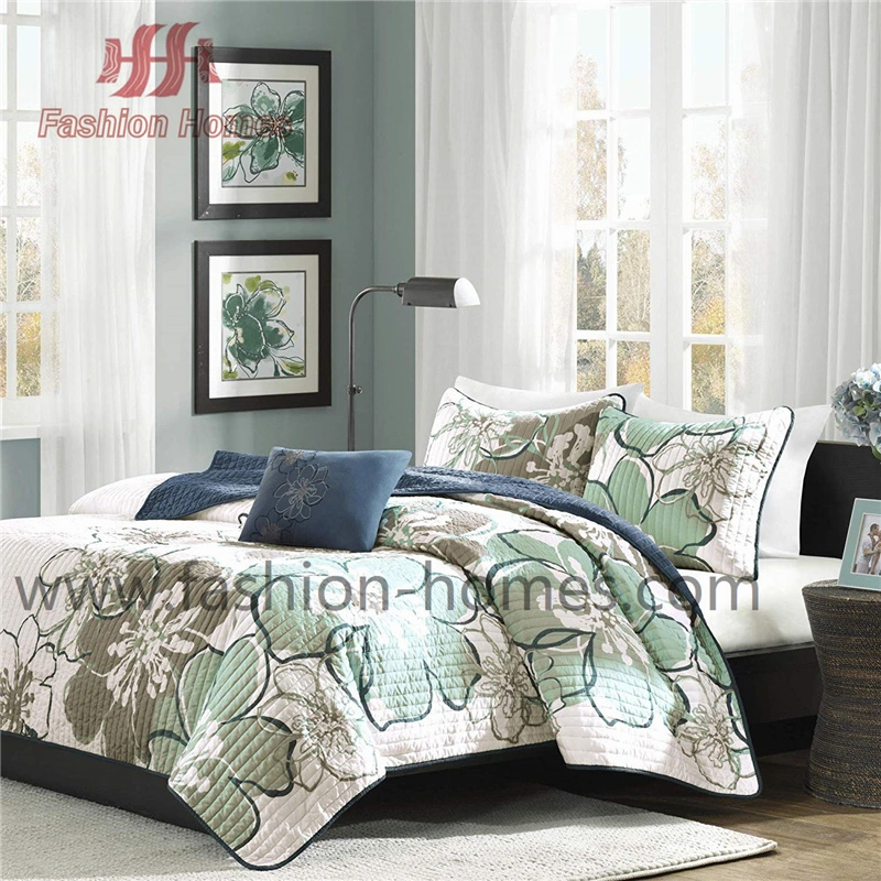 Imprimé floral vert 3D Ensemble de literie literie Coverlet matelassée