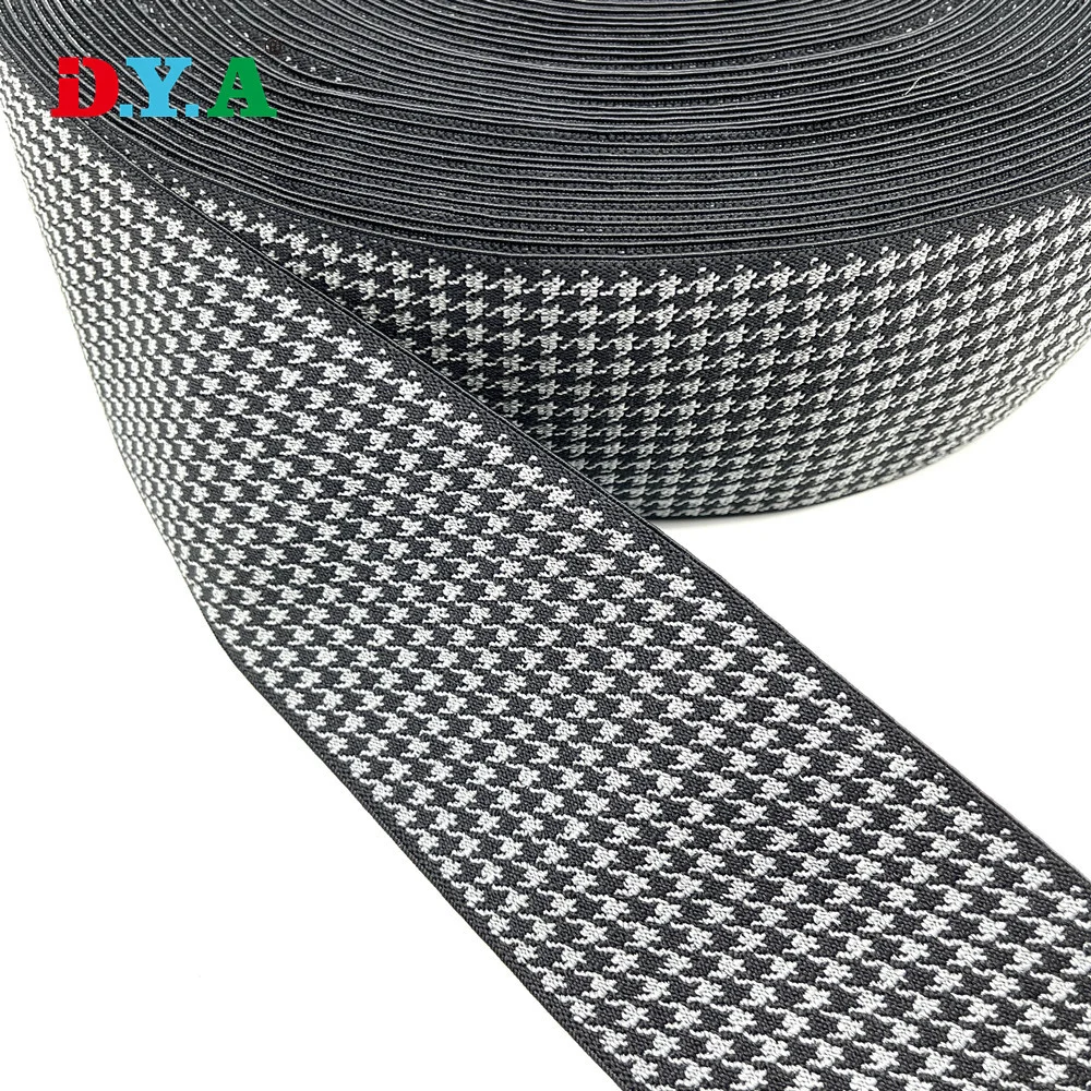 Ширина 8 см с возможностью горячей замены продажи шаблона Houndstooth жаккард полиэстер эластичную ленту для обувь/Челси загружается/одежды