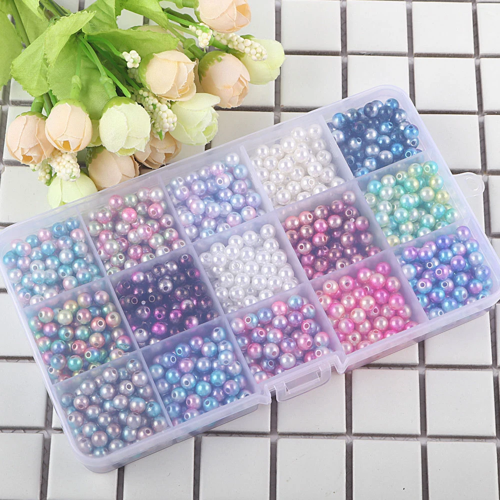 Cross-Border Hot Sell Perforated ABS Imitation Pearl Set 6/8/10mm Round Plastic Beads Loose Beads DIY Necklace Beads