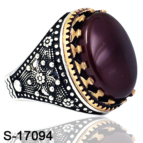 Fashion Jewelry 925 Sterling Silver Islamic Big Agate Stone Finger Ring for Men