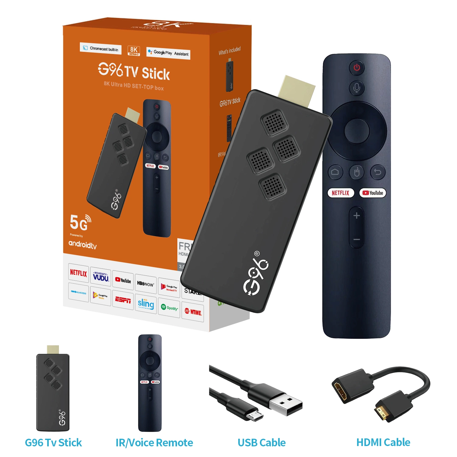 New Product Launch G96 TV Stick IPTV Subscription M3u Free Test Google ATV Version Dual-Band WiFi Android 10 with Bluetooth Voice