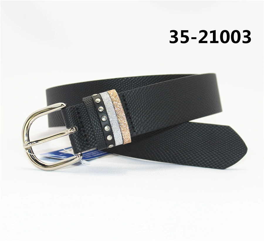 New Design Alloy Buckle Fashion Ladies Black Dress PU Leather Belt 35-21003