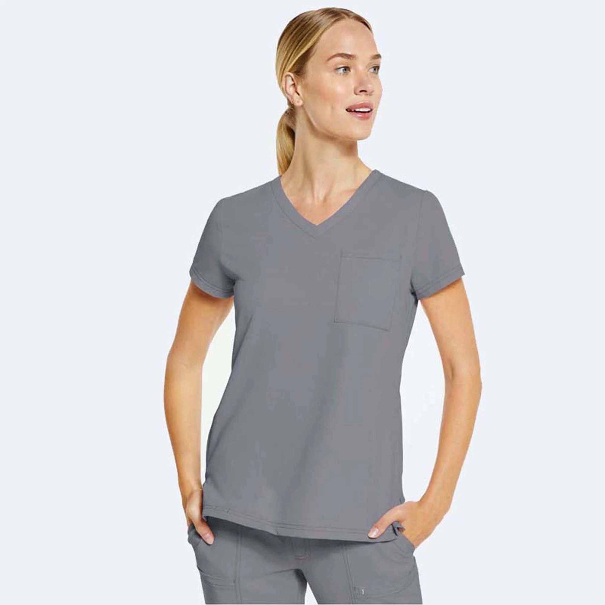 Kurzarm V-Ausschnitt Uniform einfarbig Krankenpflege Scrubs Tops Schönheit Salon Bekleidung Frauen Mode Scrubs Arbeitskleidung