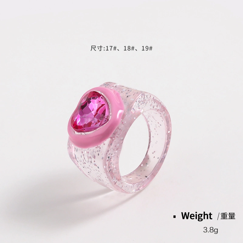 Valentine's Day Fashion Ring Resin Love Drop Oil Heart Shape Diamond Ring for Women