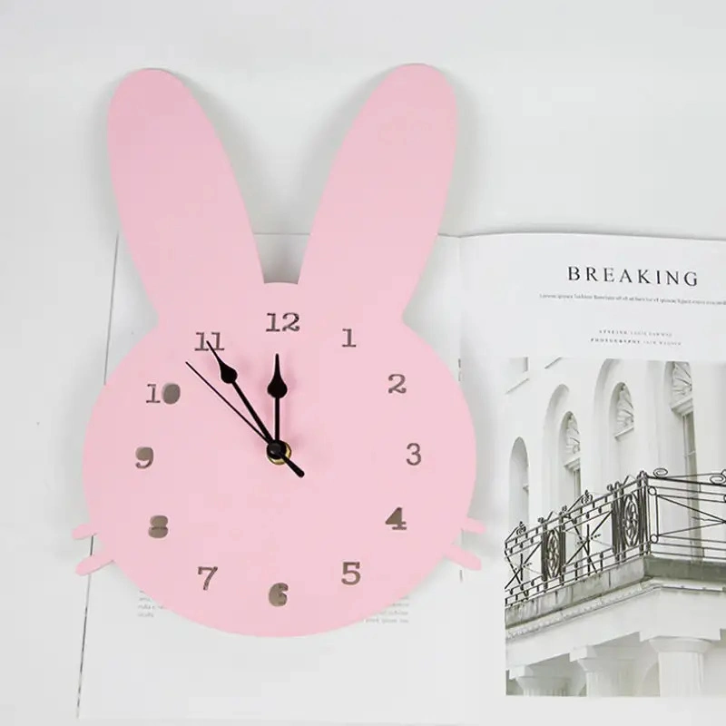 New Design Minimalist Pink Butterfly Wall Clock Custom Logo Silent Simple MDF Wood Clock