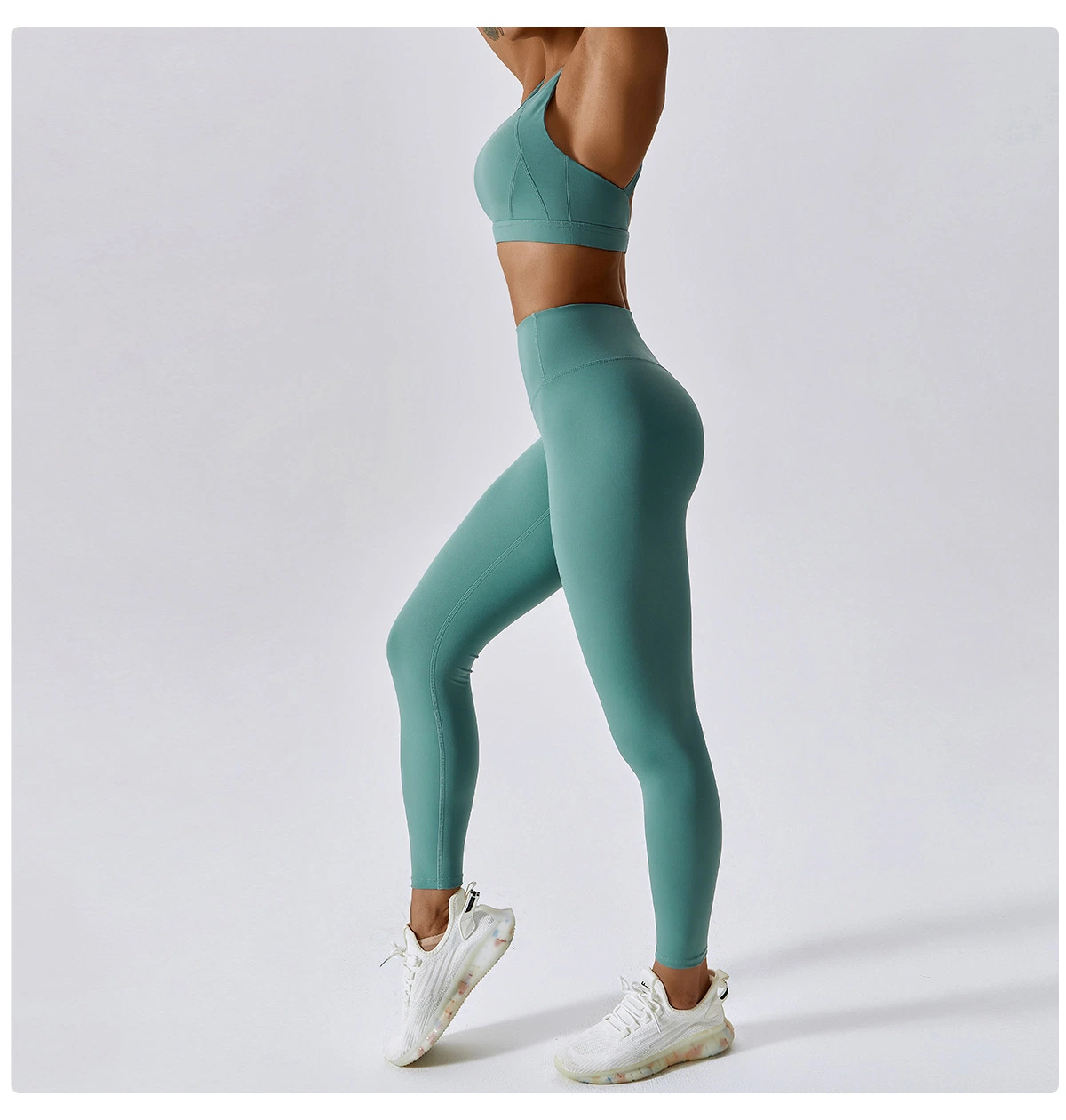 Djmc Women Sport Bra Top Solid Color Breathable Gym Leggings Fitness Workout Yoga Set for Women Sportswear