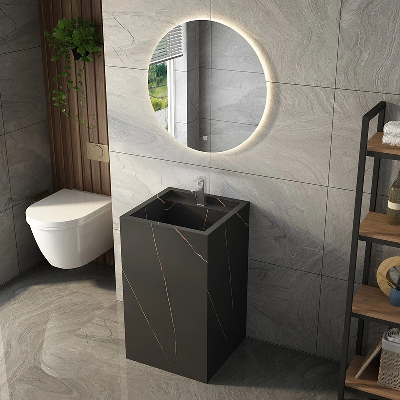 Bathroom Rectangular Pedestal Sink Solid Surface Basin