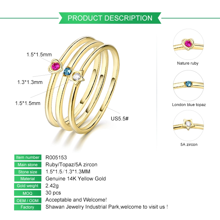 Une exquise 14K Les anneaux de bijoux en or pur minimaliste Ring Set d'empilage