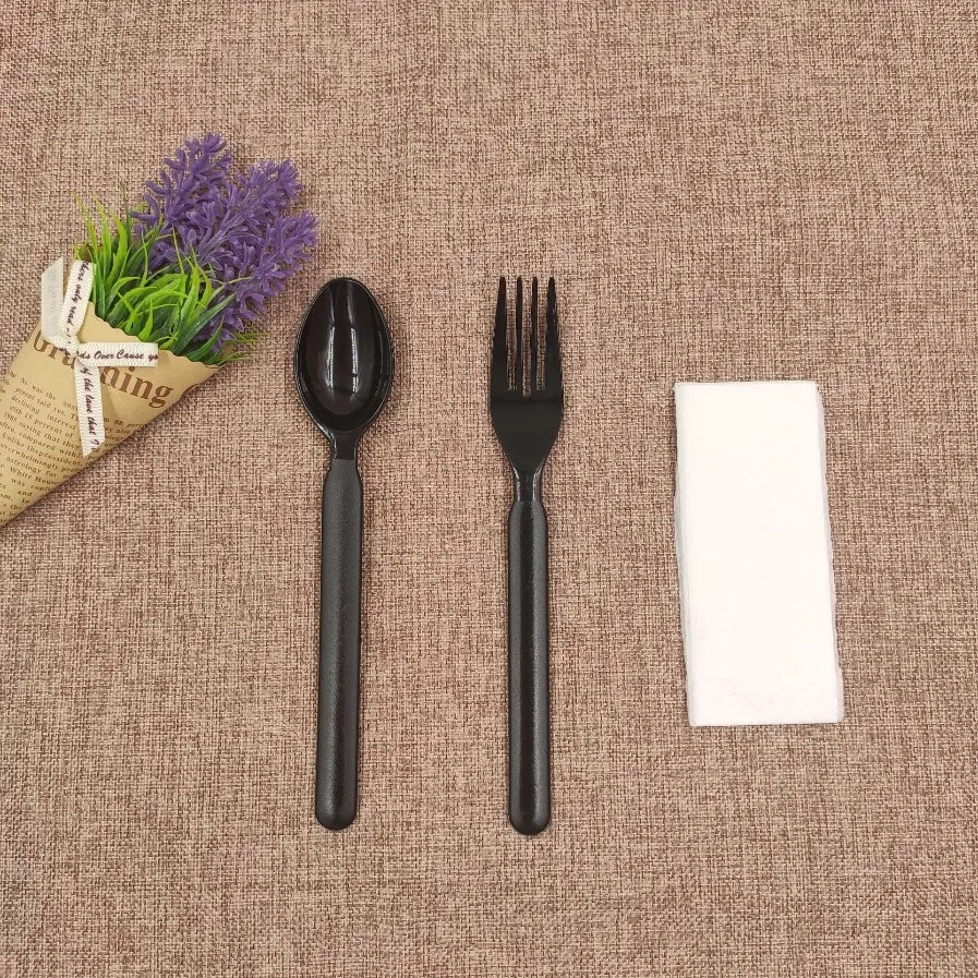 Higiene desechable cuchilla de la horquilla de cuchara de plástico color negro para restaurante Coffee Cake usa