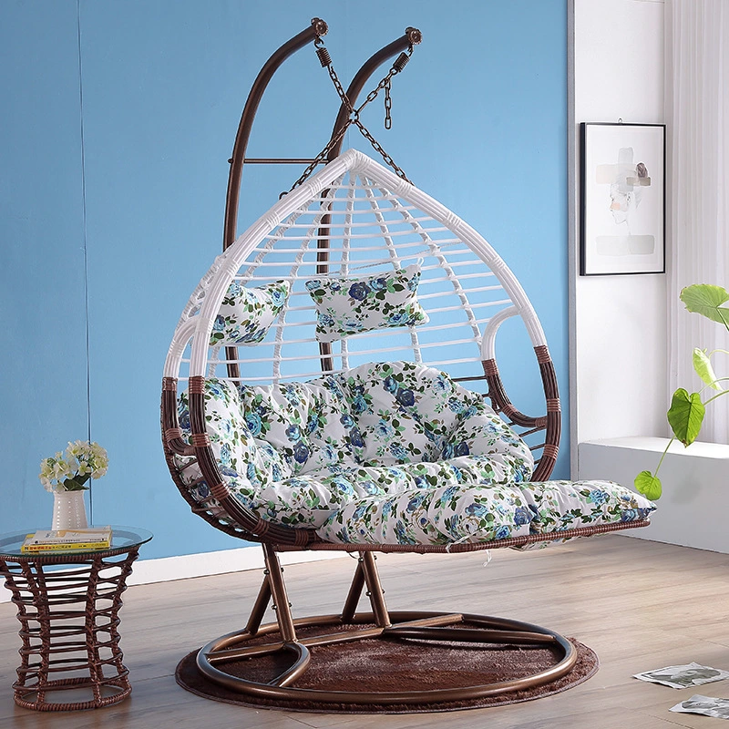 Double Swing Chair with Stand Large 2 Person Indoor Outdoor Wicker Patio Basket Hanging Chair