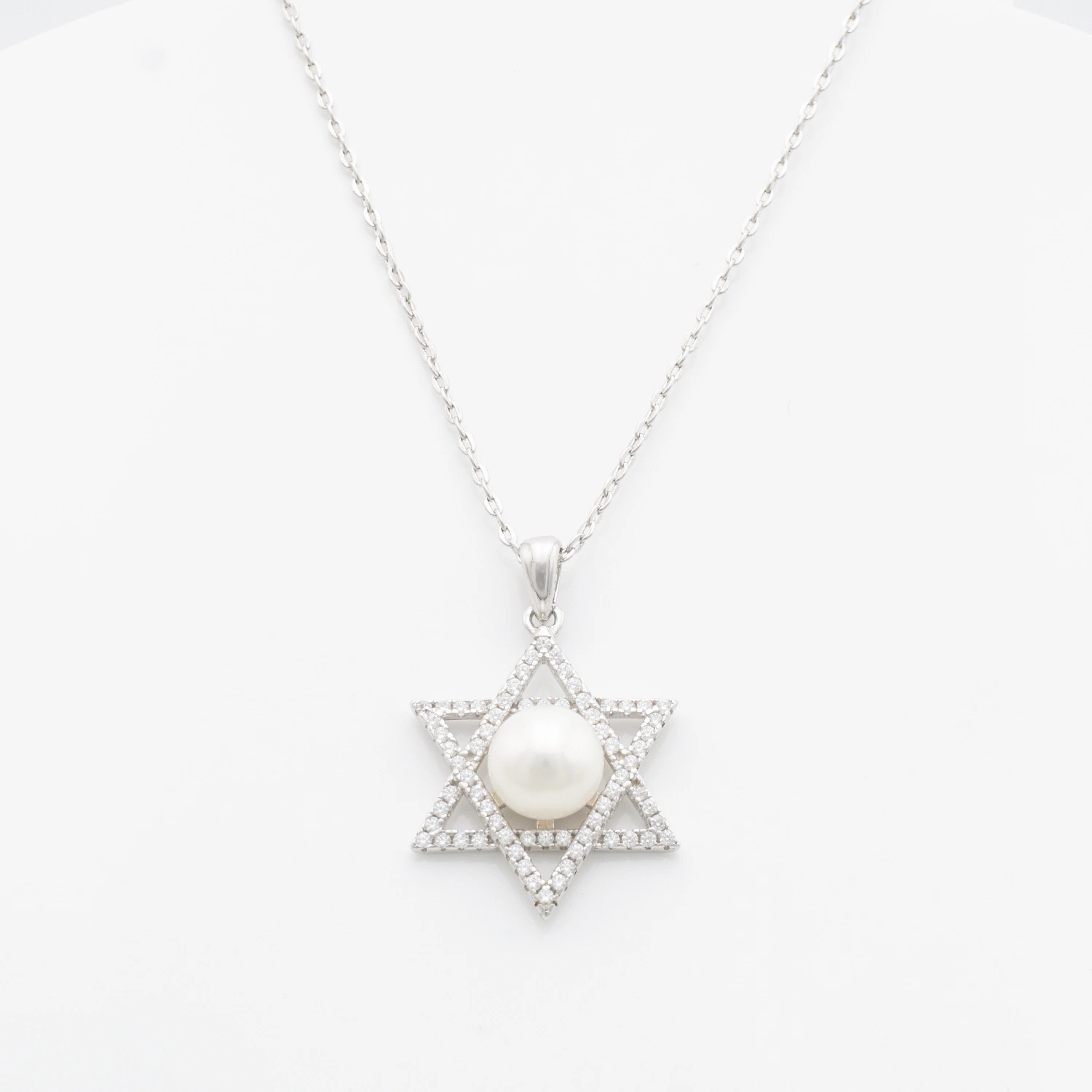 OEM Personalised Fashion Gift Silver Jewelry with Diamond Hexagram Pearl Necklace Accessories