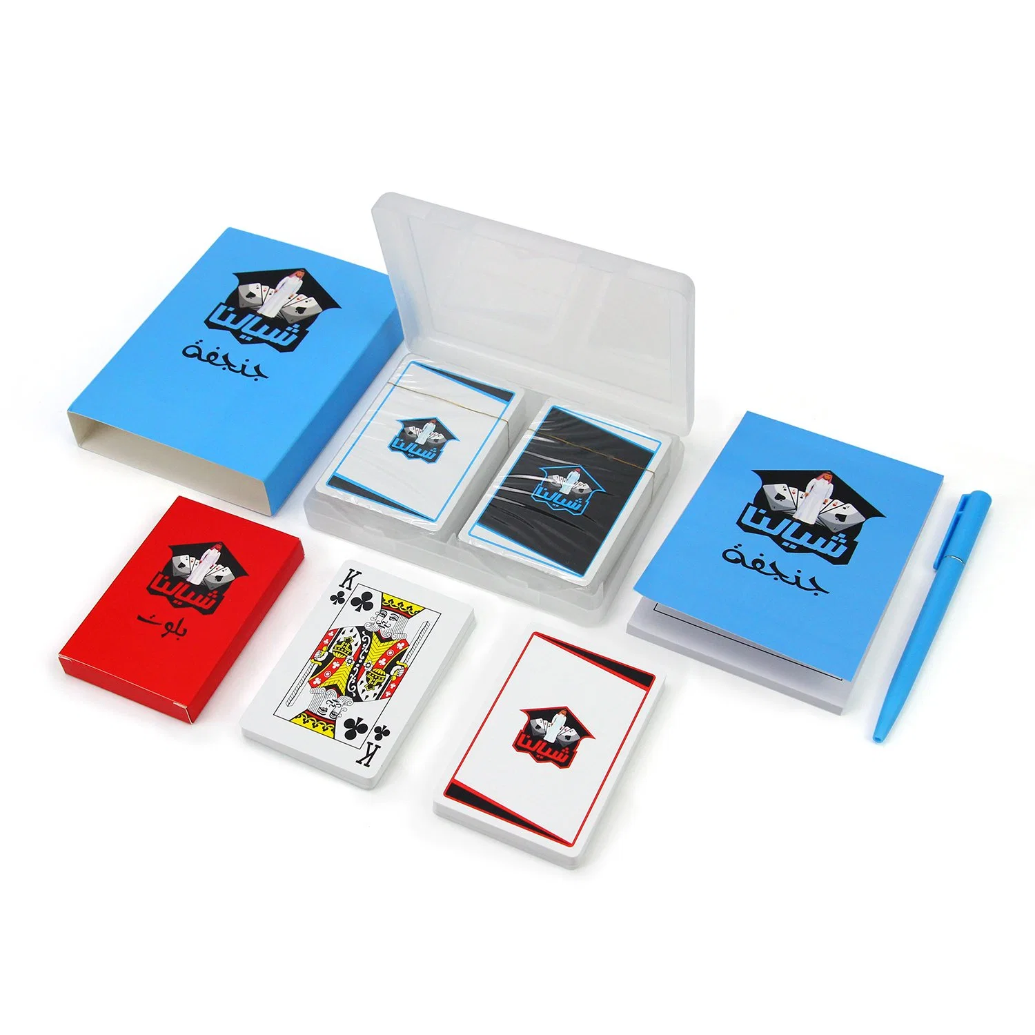 Venta en caliente logotipo personalizado impresión Diseño PVC impermeable Publicidad plástico Juego a todo color Póker establecer jugar a la carta con Box