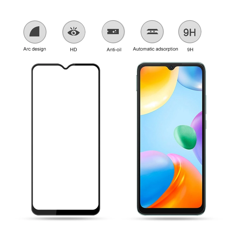 La impresión de seda Mocolo tapa completa Protector de pantalla para Xiaomi Redmi 10c, Doble vidrio templado de defensa de la cola completa Explosion-Proof Película clara - Negro