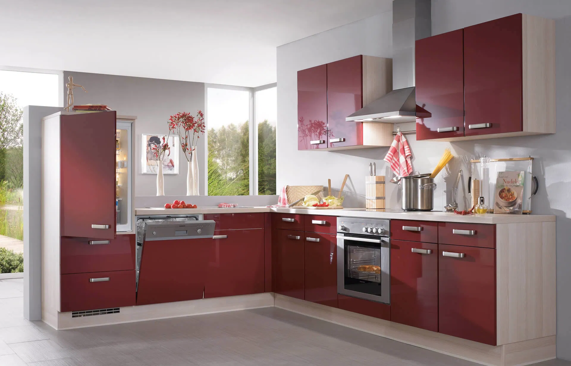 Hot Sell Competitive Price Modern High Gloss Red Lacquer Kitchen Cabinet