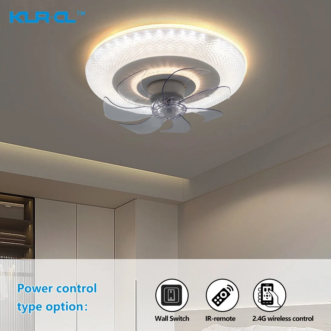 Flush Mounted Transparent Low Profile Light Dimmable Cooling 2.4G Wireless Control Energy Saving Ceiling Fan Light