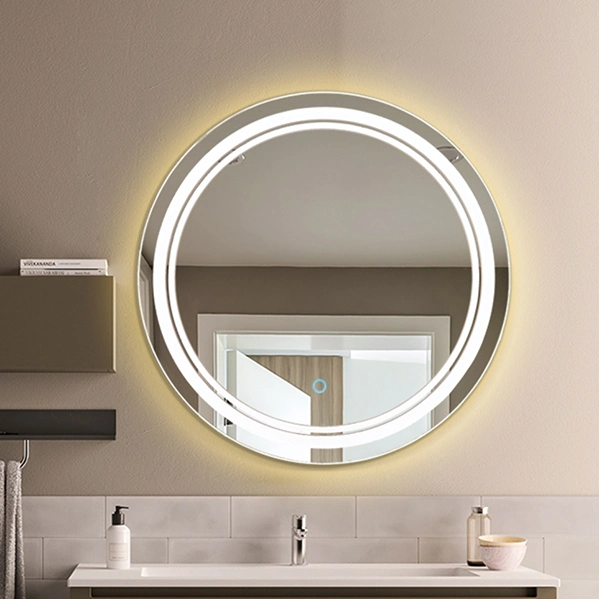 Forme ronde Sun trois Voyant Touch Frameless anti brouillard fonction montée au mur rétroéclairé par LED Miroir de salle de bains