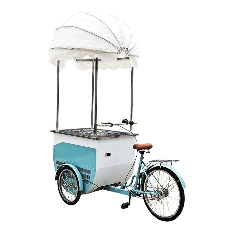 OEM Mobile Ice Cream Kiosk Electric Tricycles Bike for Ice Cream on Sand with Freeze Showcase