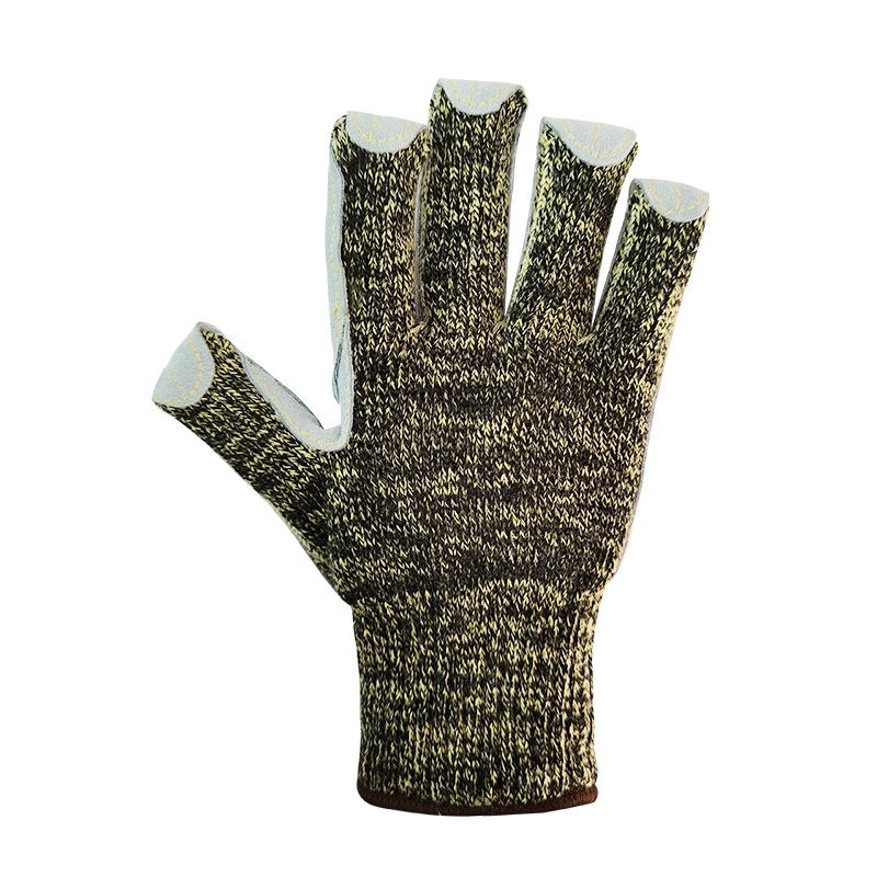 Hot gants de camouflage de vente de l'aramide Thread Palm et Fingertip cousu peau de vache