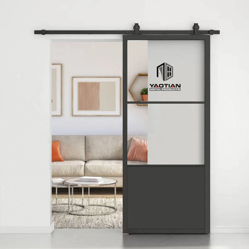 Modern Heavy Duty Residential Black Clear Glass Interior Door