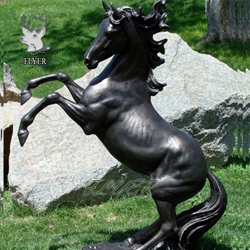 Outdoor Garden Decoration Bronze Black Roaring Jumping Horse Statue