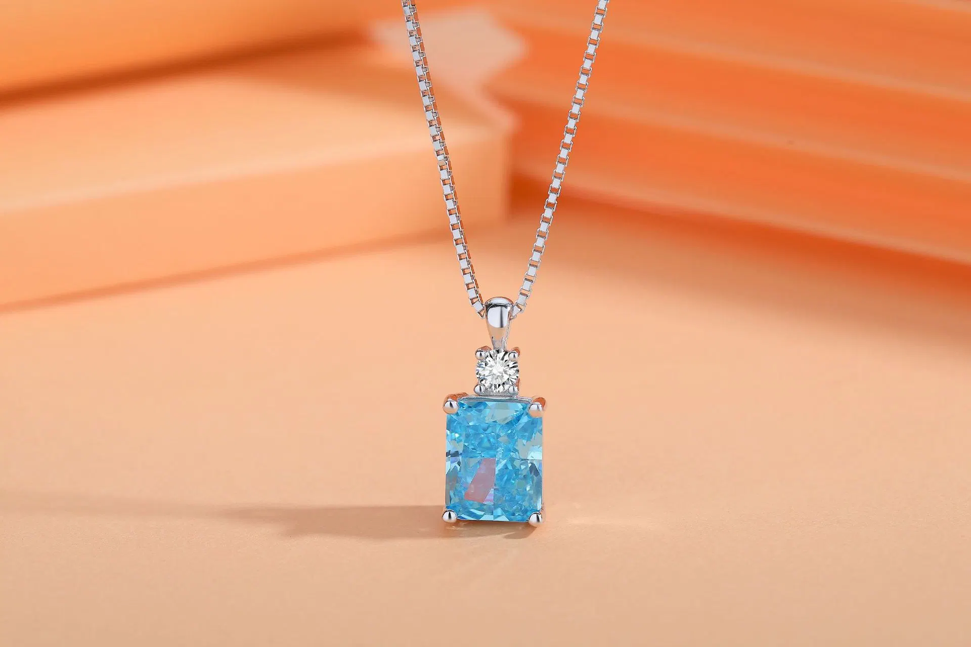 S925 Sterling Silver Ice Cut Color Zirconium Pendant Exploding Flash 8*10 Rectangular Collarbone Chain