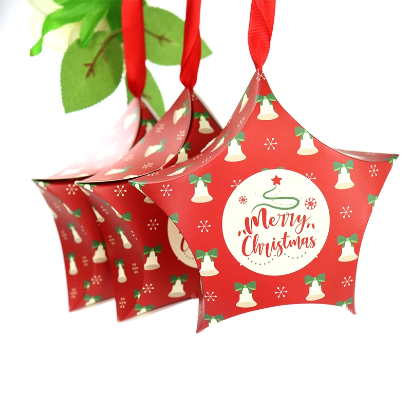 Logotipo personalizado de decoración creativa forma de estrella pequeña caja de regalo de Navidad de papel caja de embalaje de Feliz Navidad Candy embalaje