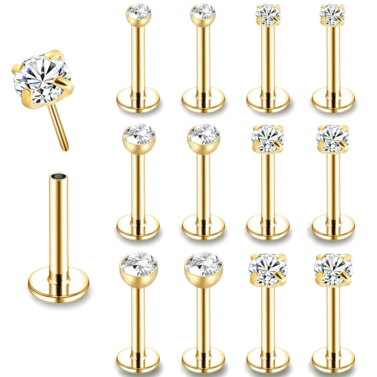 Bijoux corporels classiques de mode en acier chirurgical 316L pour labret avec accessoires à pousser pour base de fixation sans filetage pour bijoux de piercing pour les lèvres, les oreilles et le nez.