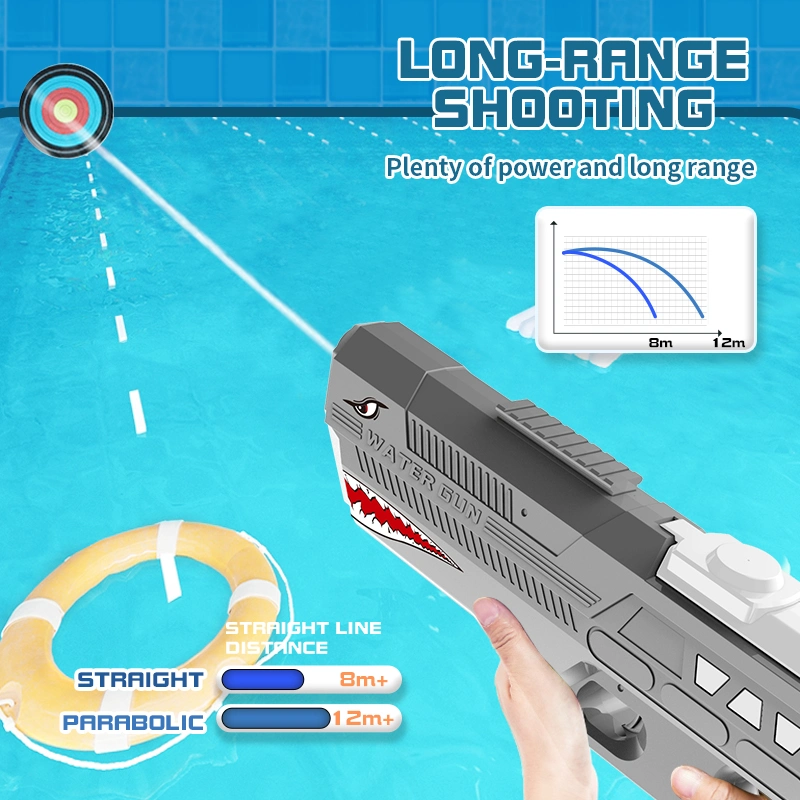 Pistola de agua eléctrica de tiburón para niños adultos pistola de agua automática Batería Super Soaker resistente al agua poderosos juguetes de tiro al agua