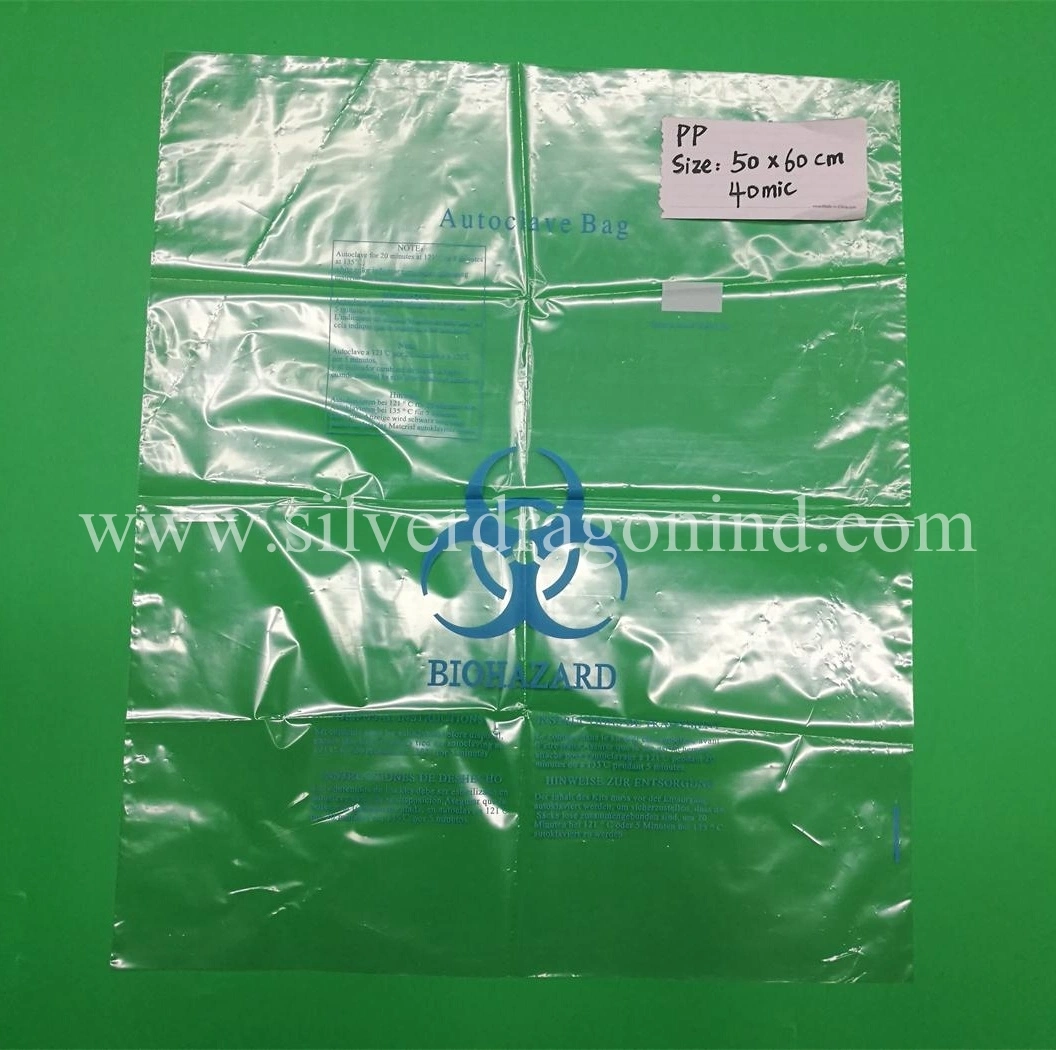 135&ordm; C PP Autoclavable Bag for Inflectious Medical Biohazard Waste Packing