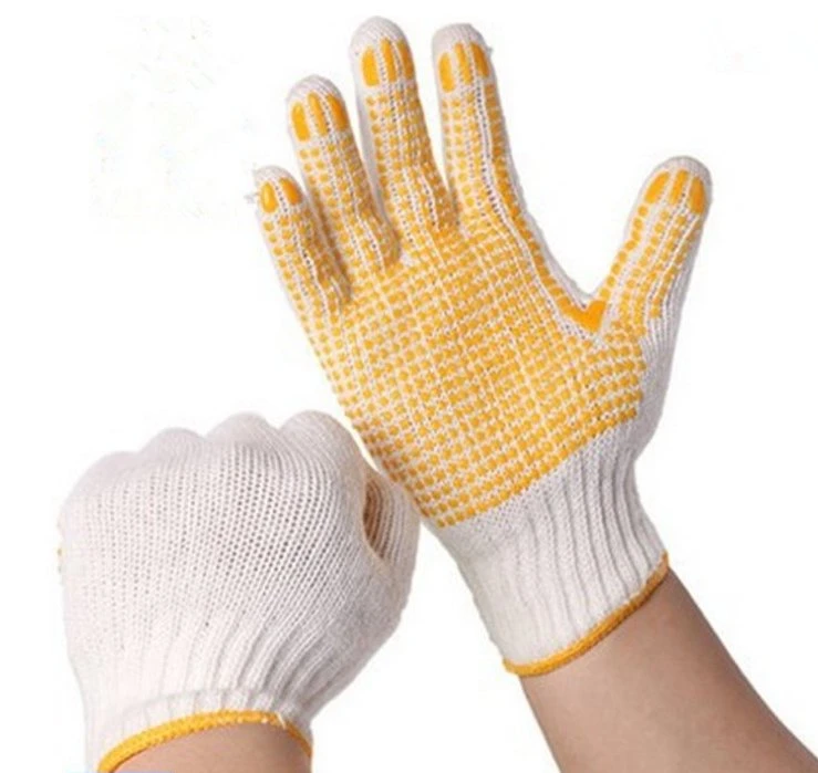 Precios baratos de puntos de PVC blanco de algodón de látex Guantes de trabajo tejidas a mano los guantes de protección de puntos