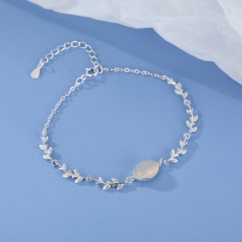 S925 Sterling Silver Gift for Girlfriend Leaf Bracelet