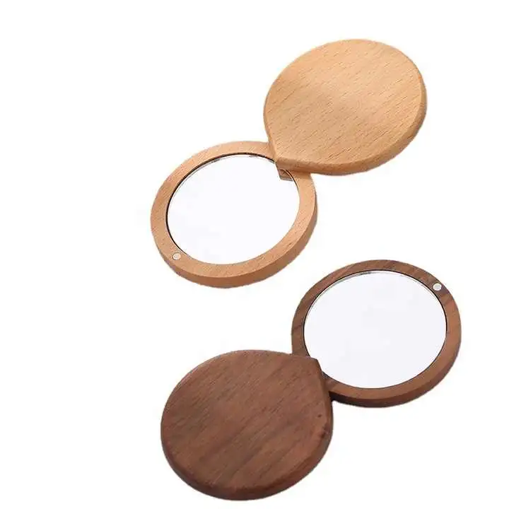 Miroir de maquillage portable en bois pliable en forme de cœur