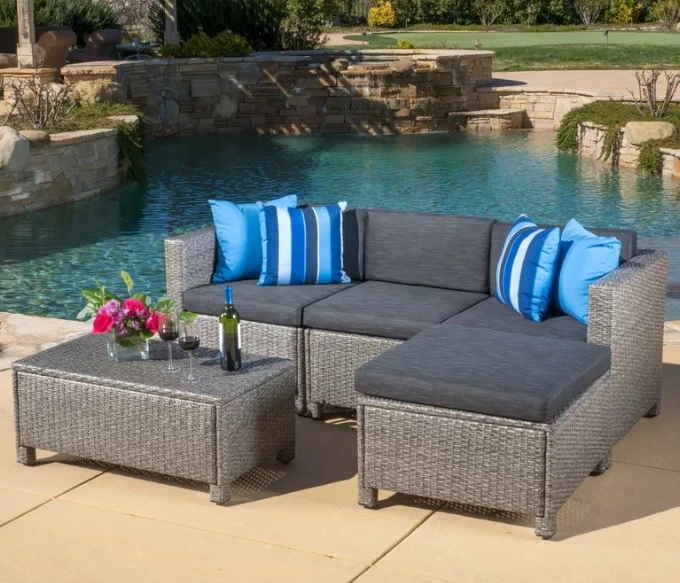 Großhandelspreis Europäische Zeitgenössische Sofa Rattan Gartenmöbel Coner Lang L-Form-Sofas-Set