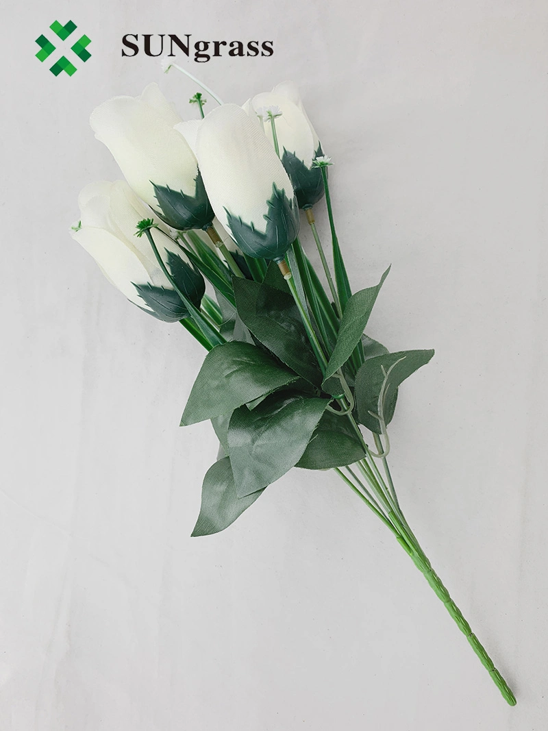 Tulip Rose Fleur artificielle avec petit bouquet de feuilles vertes