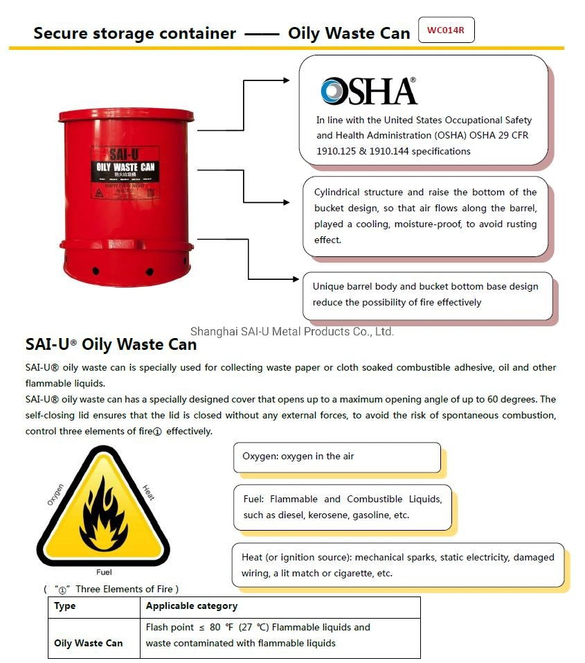 Sai-U Laboratories Oily Trash Cans Industrial Fireproof Waste Can 6 Gal 22.6 L