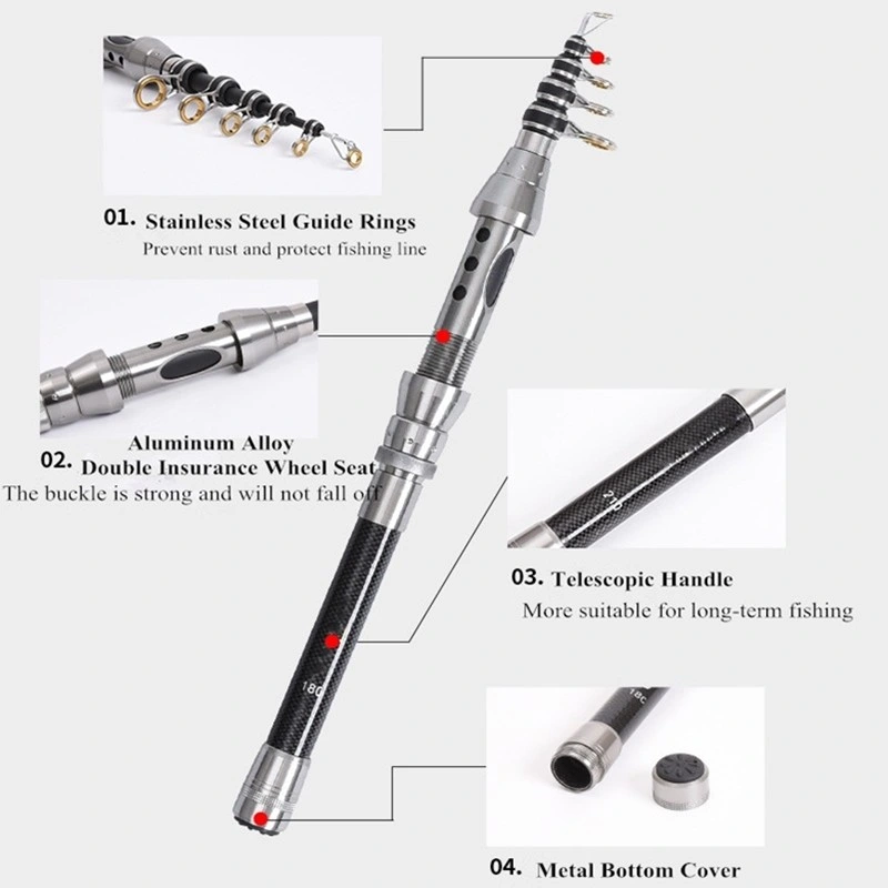 2.7m-6.3m Carbon Fiber Rods Fishing Saltwater Telescopic Fishing Rod Distance Throwing Rock Fishing Rod