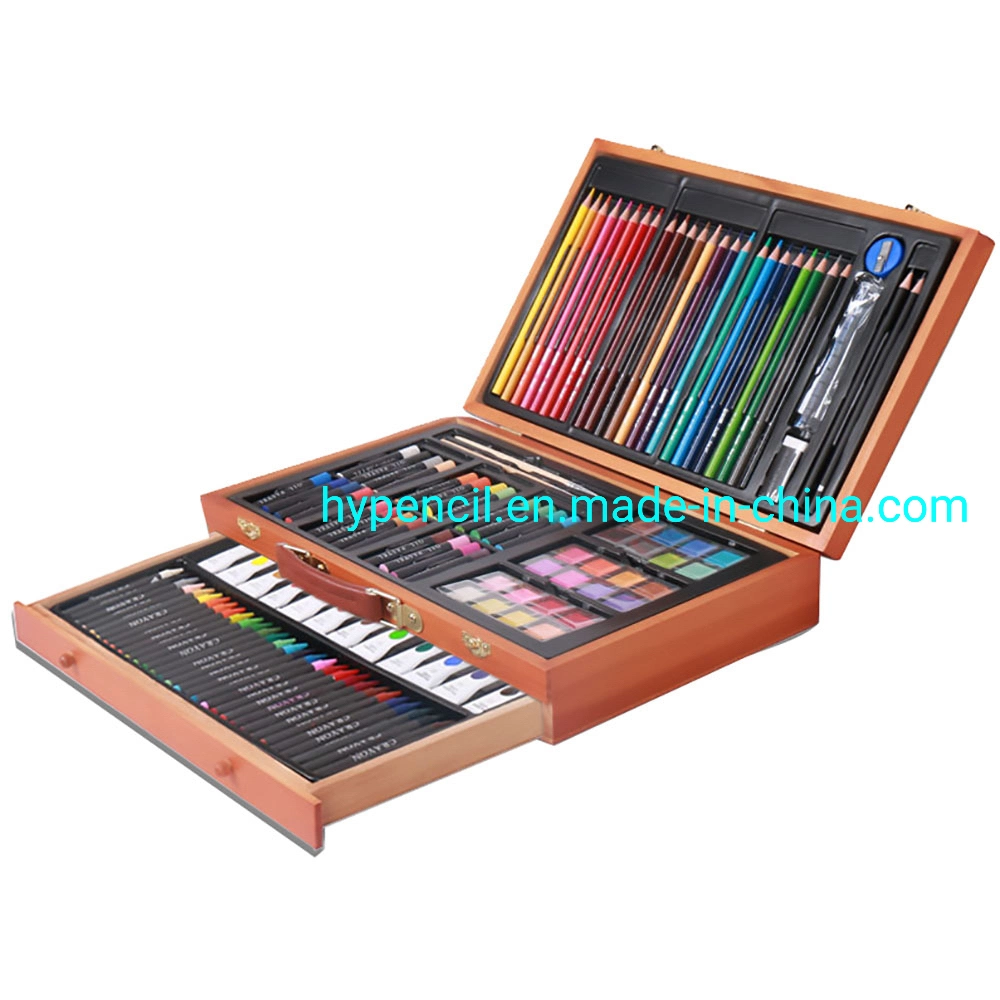 المدارس القرطاسية الفنية إمدادات 80PCS مجموعة أدوات الفنانين Mixed Media Drawing فن الرسم يقع فى الصندوق الخشبى