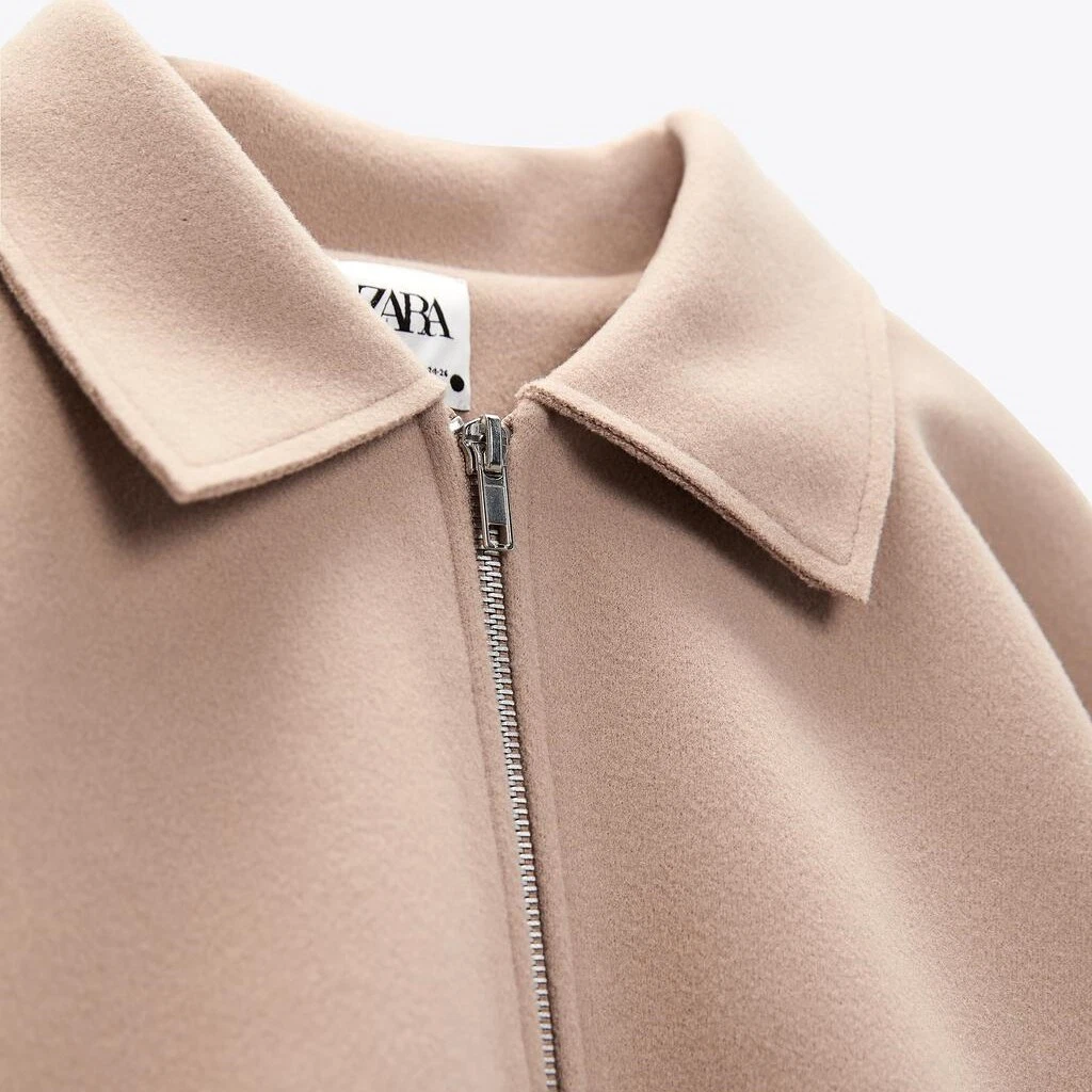 Ladies Basic Garment Girl Women Woven Comfortable Jacket with Zipper and Raw Edge