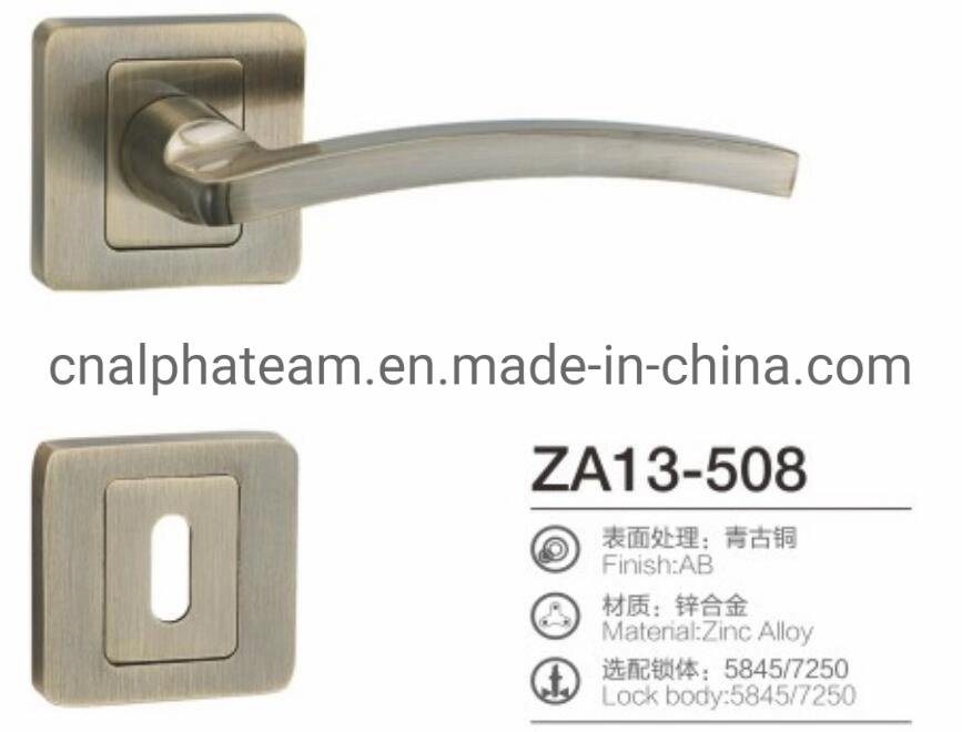 New Style Nickel Brushed Aluminum Door Lock Handle Hardware on Square Rosette with Cylinder Lower Escutcheon