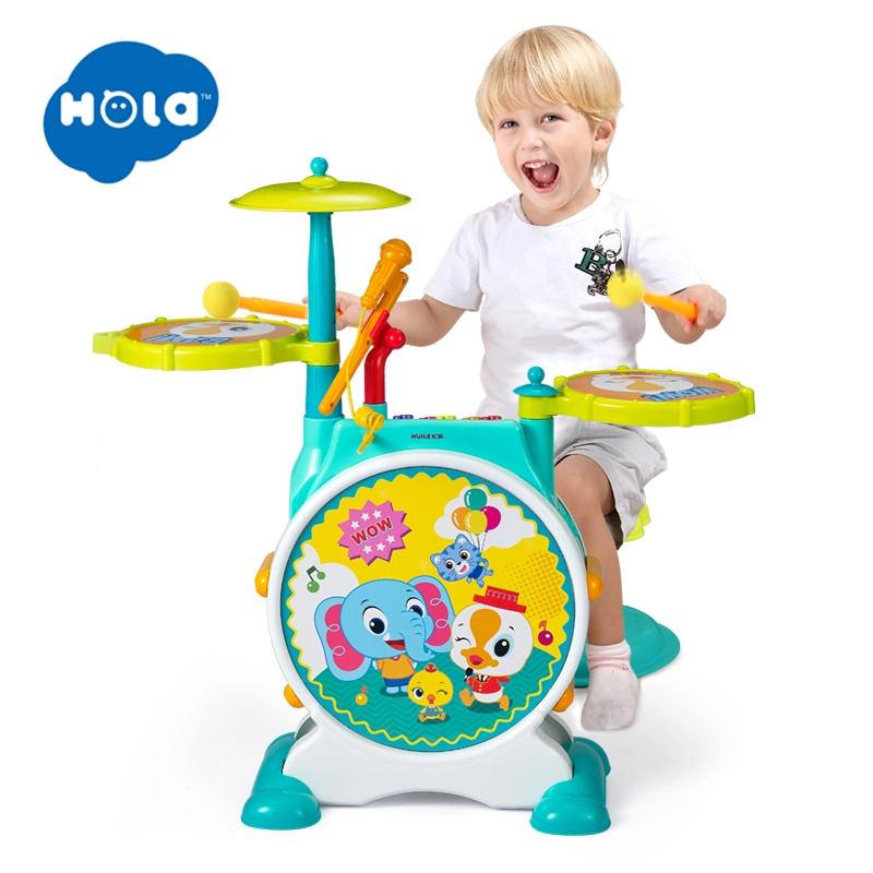 Kids Drum Set Electric Toy with Working Microphone/Lights/Adjustable Sound/Bass Drum/Pedal/Drum Sticks and Little Chair Toy