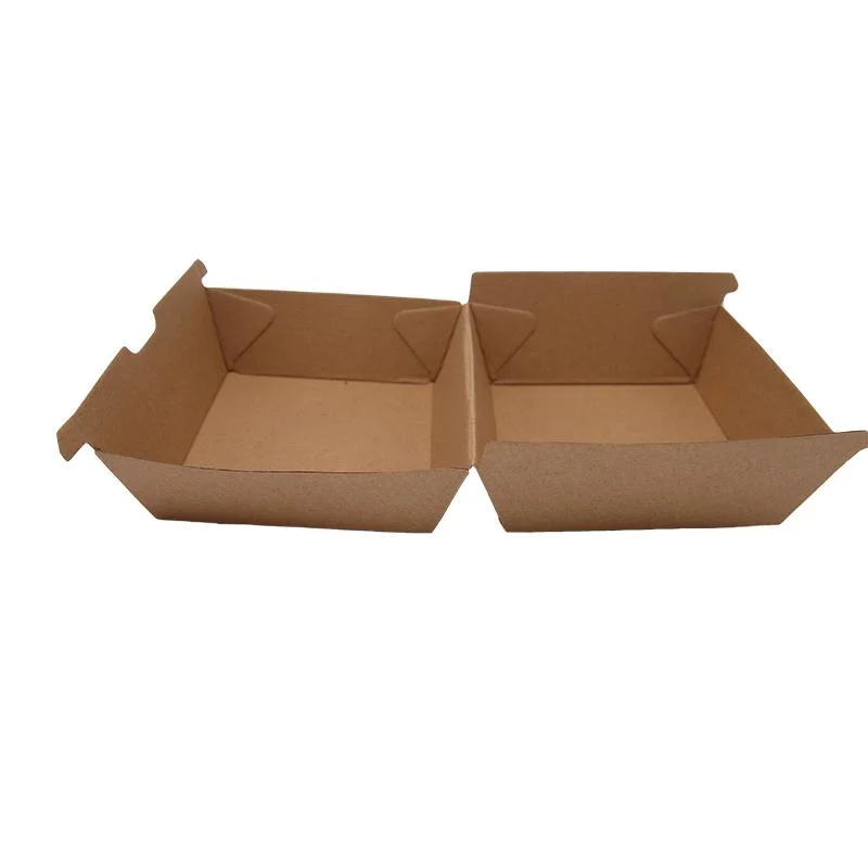 Wholesale/Supplier Disposable Compostable Eco-Friendly Kraft Paper Packaging Burger Bread Mini Tray Lunch Box