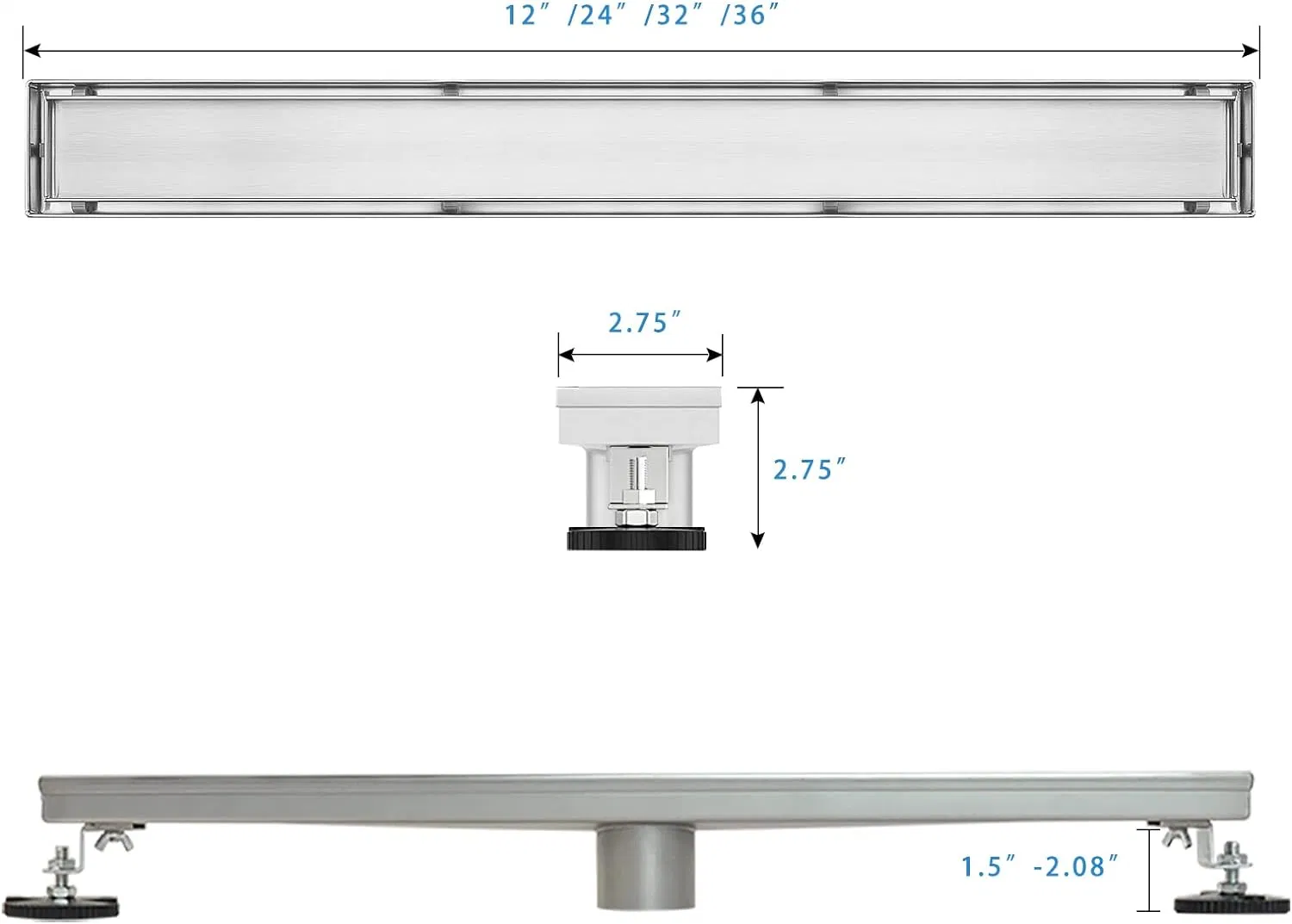 Linear Shower Floor Drain, 32 Inch Brushed Nickel 304 Stainless Steel Bathroom Drains