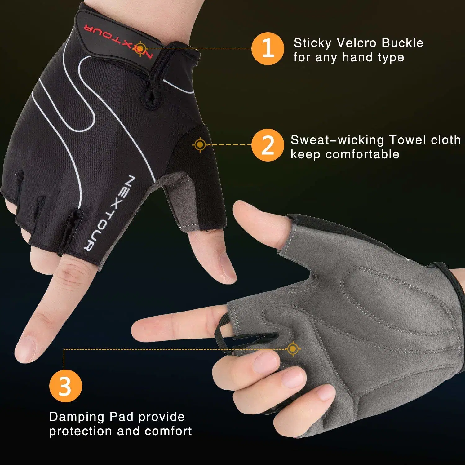 Cycling Mountain Bicycle Road Black Half Finger Anti-Slip Shock-Absorbing Breathable Unisex Glove