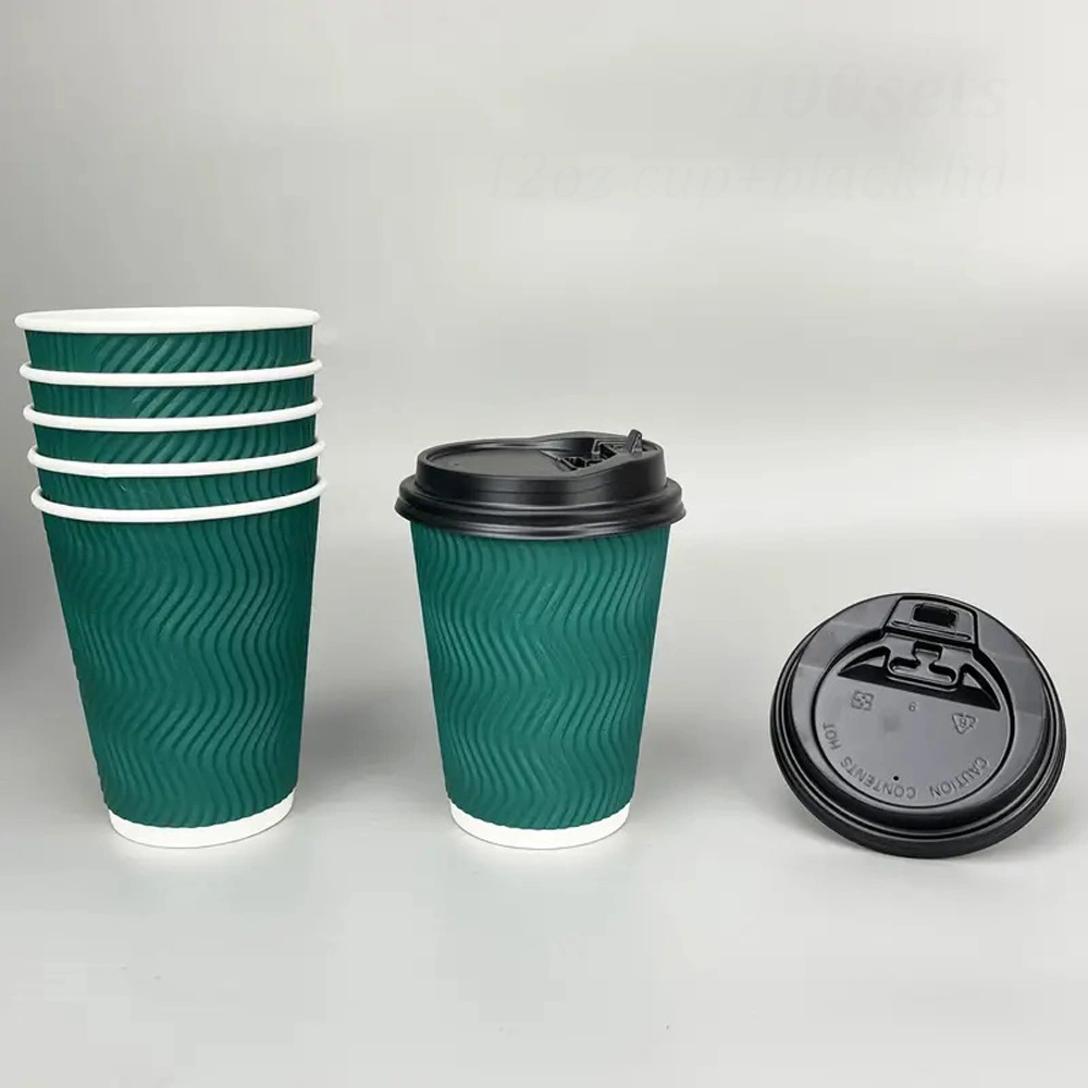 Disposable Paper Cups (16oz) , Multicolor Disposable Coffee Cups, Insulated Corrugated Paper Hot Coffee Cups E-Commerce Exclusive