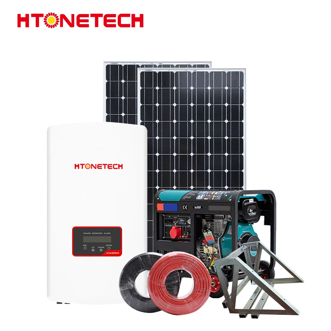 Htonetech Solar Panel Monocrystalline 500W Wholesale/Supplierrs Wind Grid Tie Inverter China Small House Solar Power System with Diesel Generator 30kVA