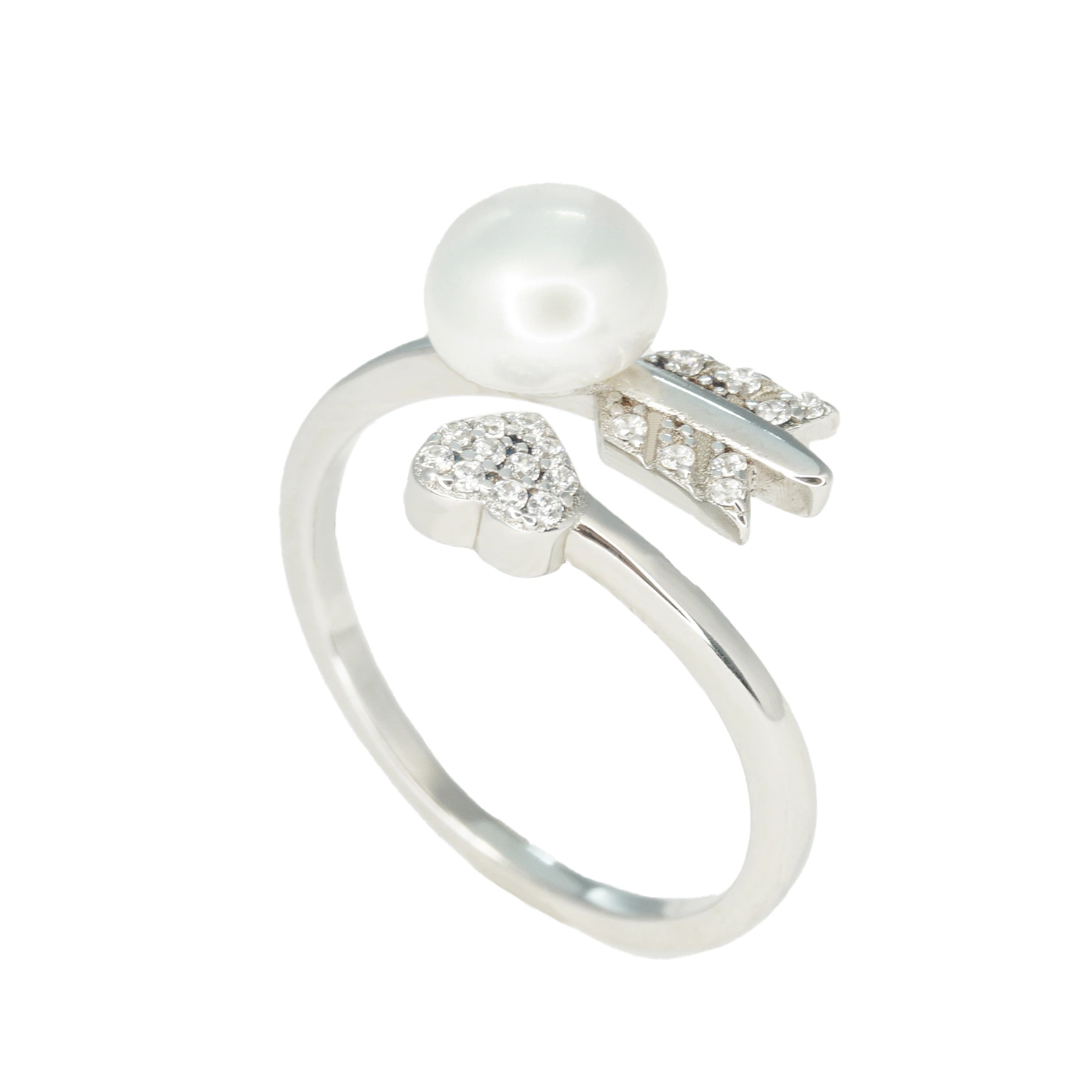 bonita Moda Simple OEM Sterling Silver Pearl &amp; Boda Joyería mayorista Anillo Corazón