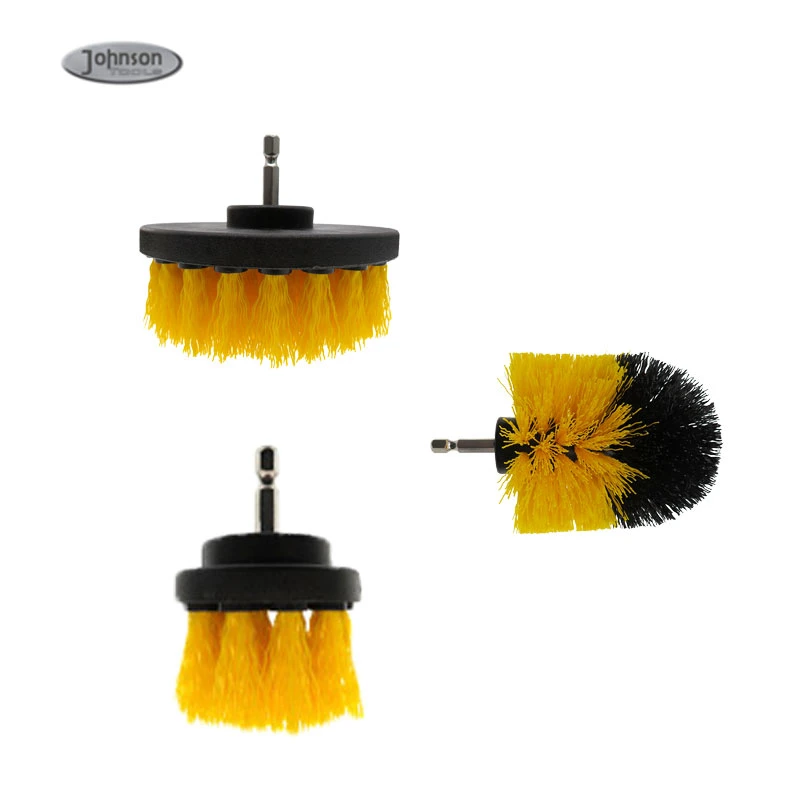 Pack of 3 Pieces Yellow Drill Brush Attachment Scrubber Brushes Set Kit for Cleaning Bathroom Surfaces