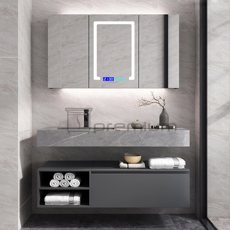 Hangzhou Rock Plate Bathroom Furniture LED Smart Mirror with Touch Switch and Anti-Fog Vanity Combo