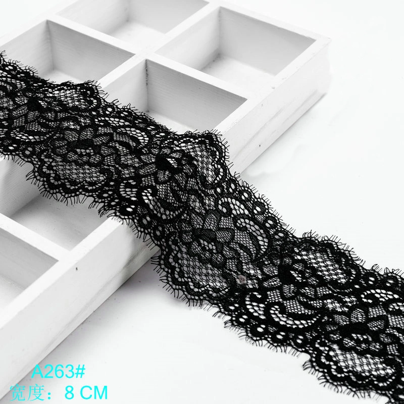 9cm Black and White Wave Eyelashes Stretch Elastic Lace Ribbon for Lingerie